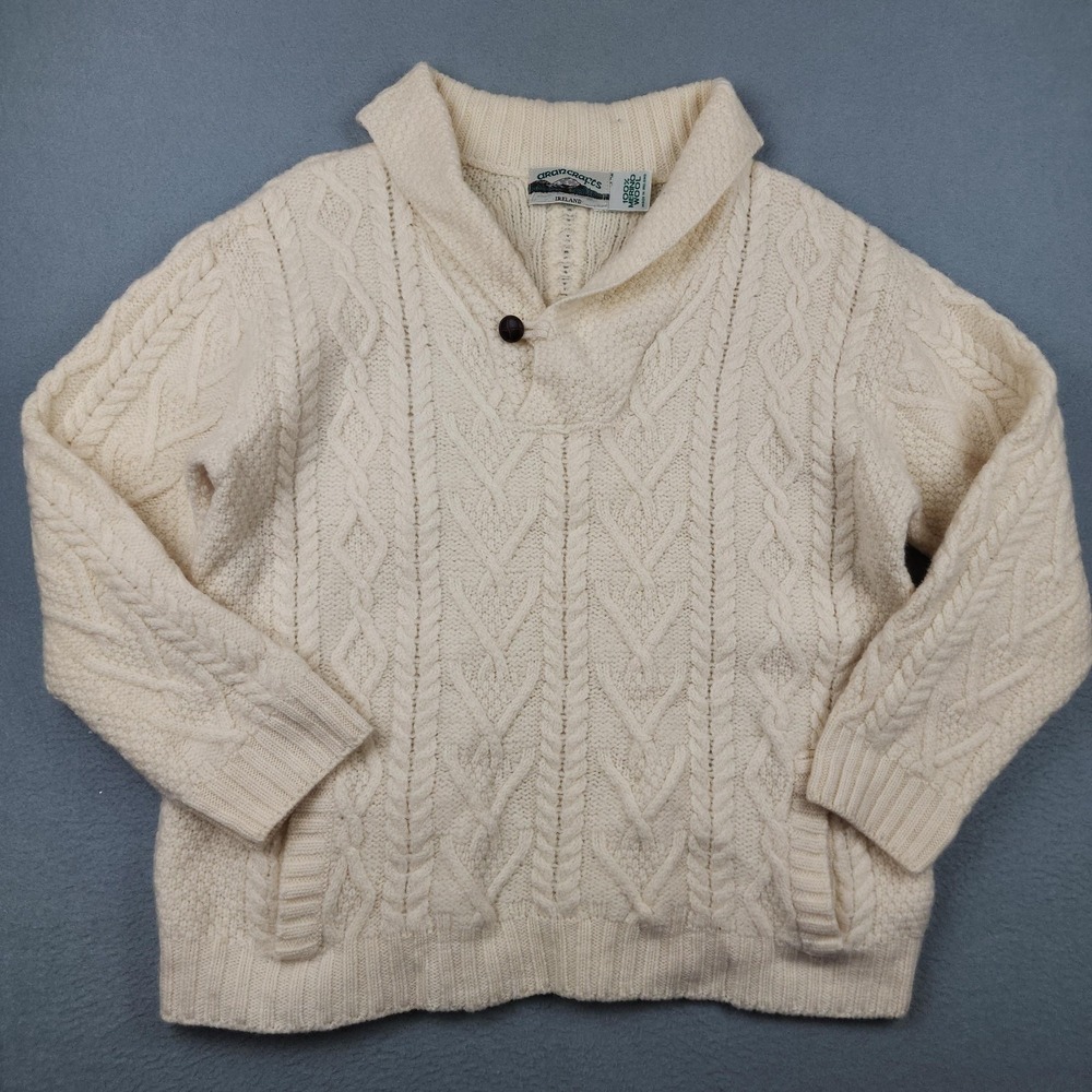 Aran Crafts Sweater Womens Large White Merino Wool Cable Knit Ireland Fisherman
